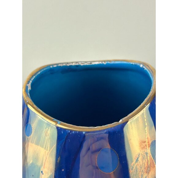 Vintage Tanaka Blue & Purple Iridescent Ceramic Pottery Vase Shiny READ - Picture 11 of 14